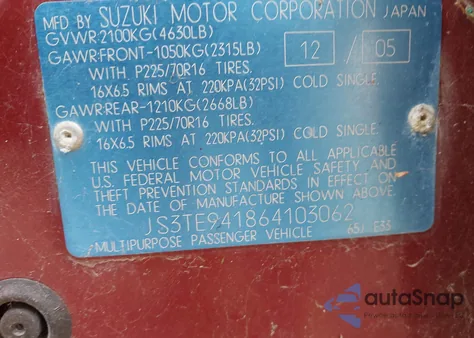 2006 Suzuki Grand Vitara from USA, damaged, VIN JS3TE941864103062